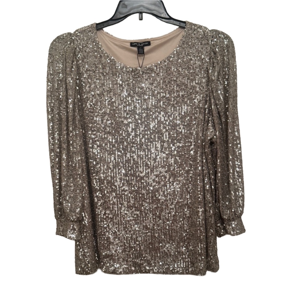 Cable & Gauge NWT Women’s Plus Size Sparkling Silver Sequin Blouse 1X